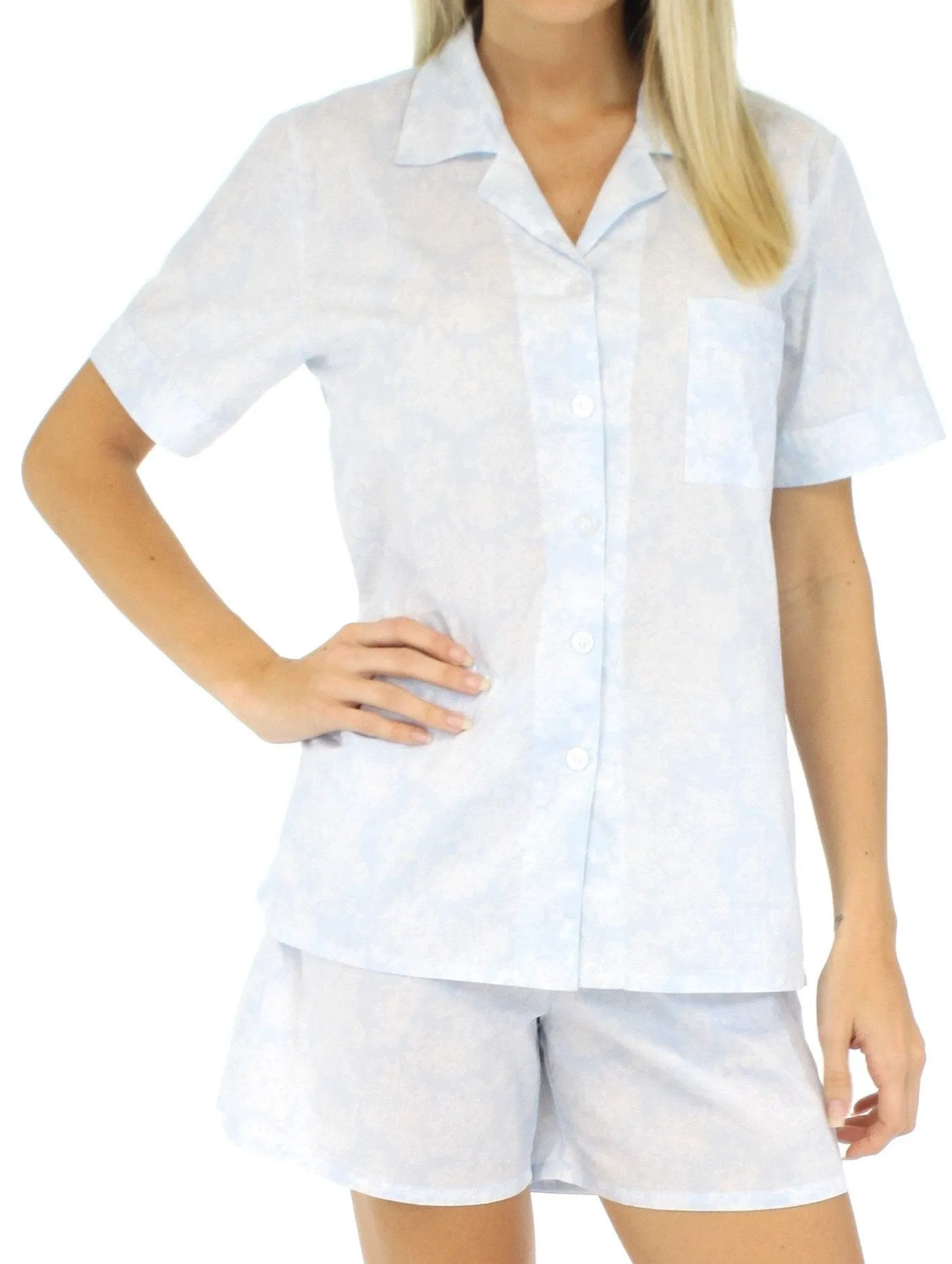 Sleepyheads Women's Sleepwear Cotton Short Sleeve Button-Up Top and Shorts Pajama Set