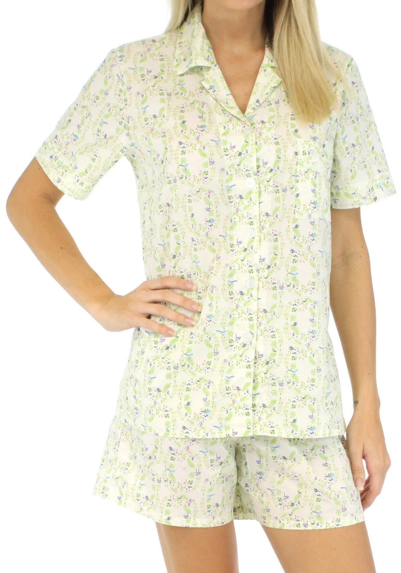 Sleepyheads Women's Sleepwear Cotton Short Sleeve Button-Up Top and Shorts Pajama Set