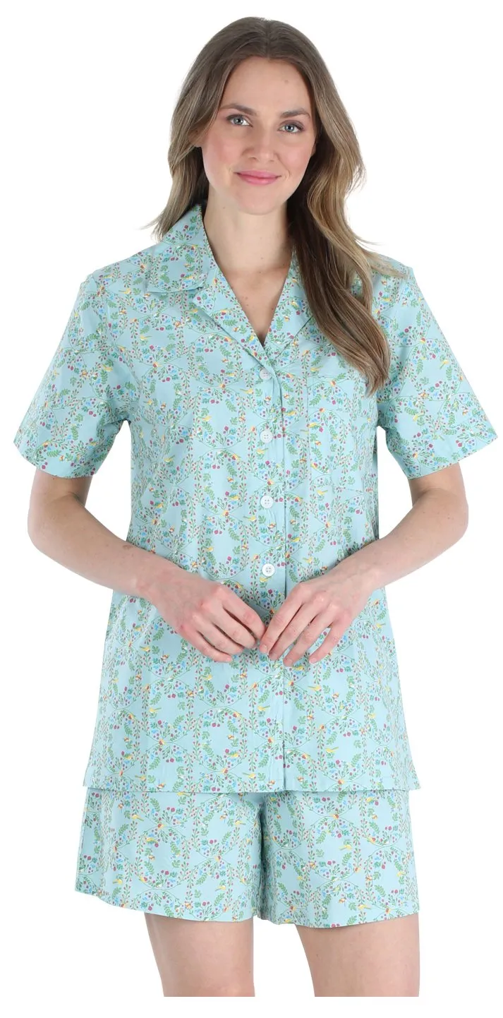 Sleepyheads Women's Sleepwear Cotton Short Sleeve Button-Up Top and Shorts Pajama Set