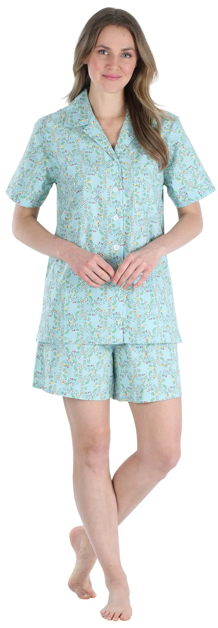 Sleepyheads Women's Sleepwear Cotton Short Sleeve Button-Up Top and Shorts Pajama Set