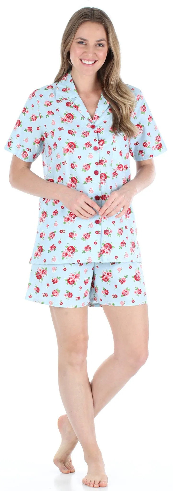 Sleepyheads Women's Sleepwear Cotton Short Sleeve Button-Up Top and Shorts Pajama Set