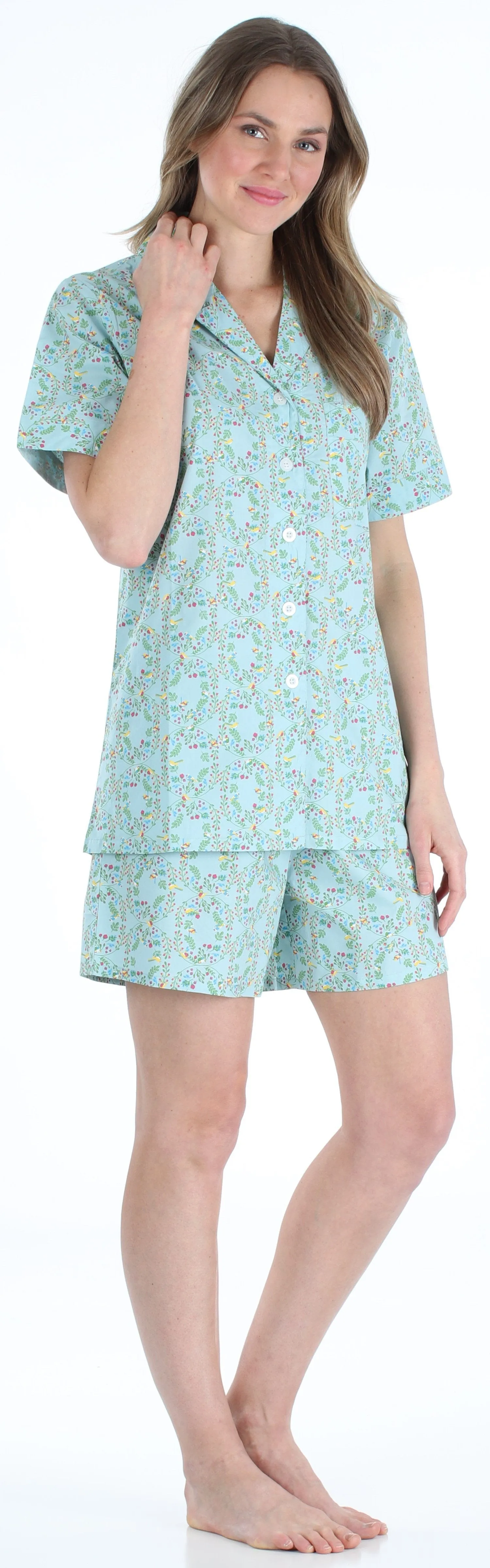 Sleepyheads Women's Sleepwear Cotton Short Sleeve Button-Up Top and Shorts Pajama Set