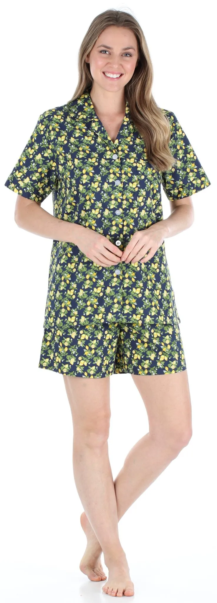 Sleepyheads Women's Sleepwear Cotton Short Sleeve Button-Up Top and Shorts Pajama Set