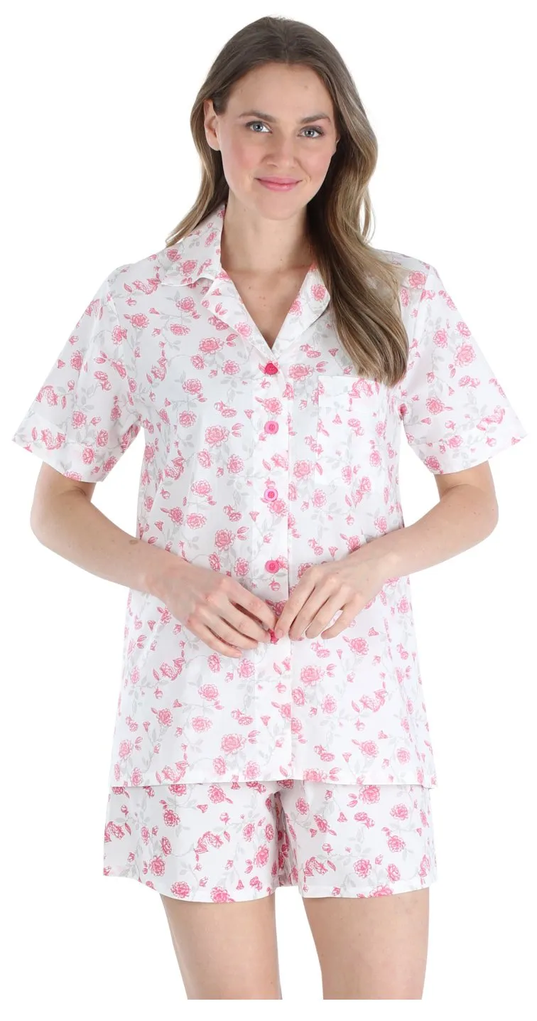 Sleepyheads Women's Sleepwear Cotton Short Sleeve Button-Up Top and Shorts Pajama Set