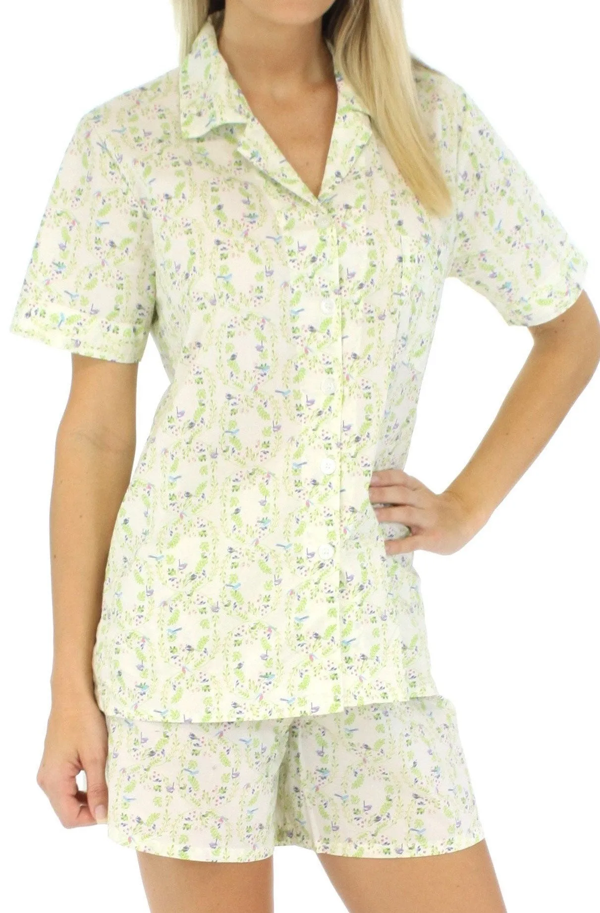 Sleepyheads Women's Sleepwear Cotton Short Sleeve Button-Up Top and Shorts Pajama Set