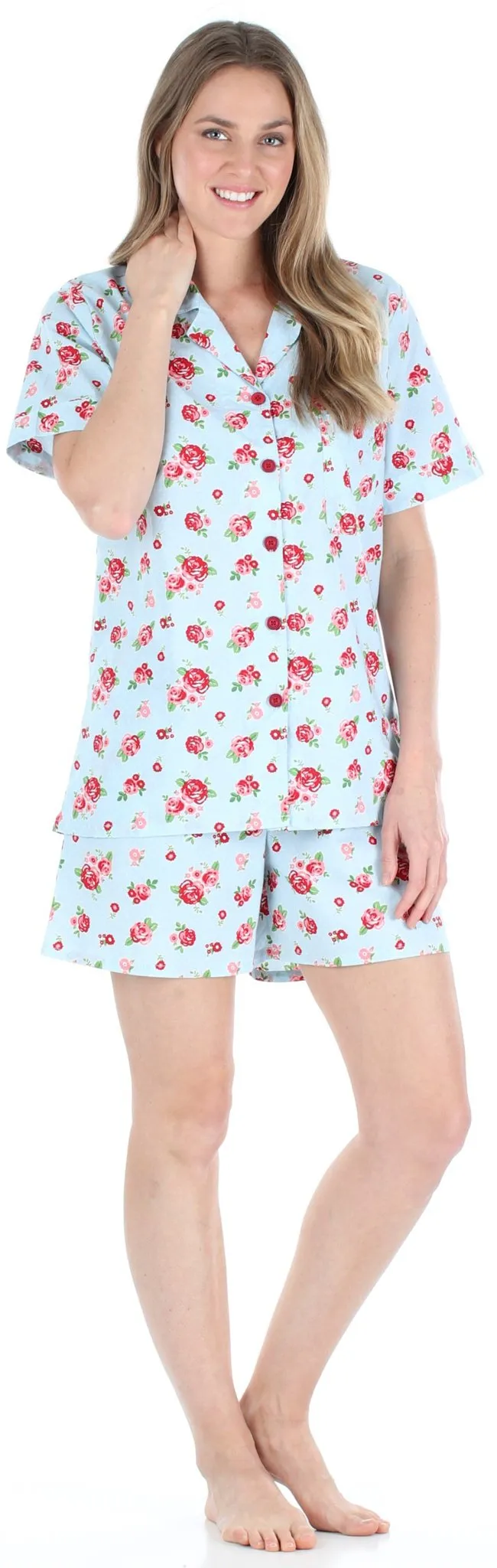 Sleepyheads Women's Sleepwear Cotton Short Sleeve Button-Up Top and Shorts Pajama Set