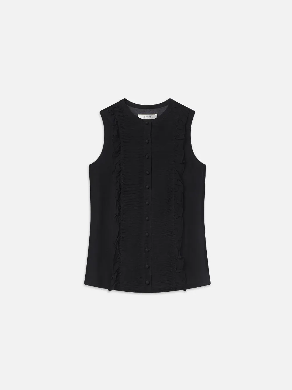 Sleeveless Ruffle Trim Blouse -- Black