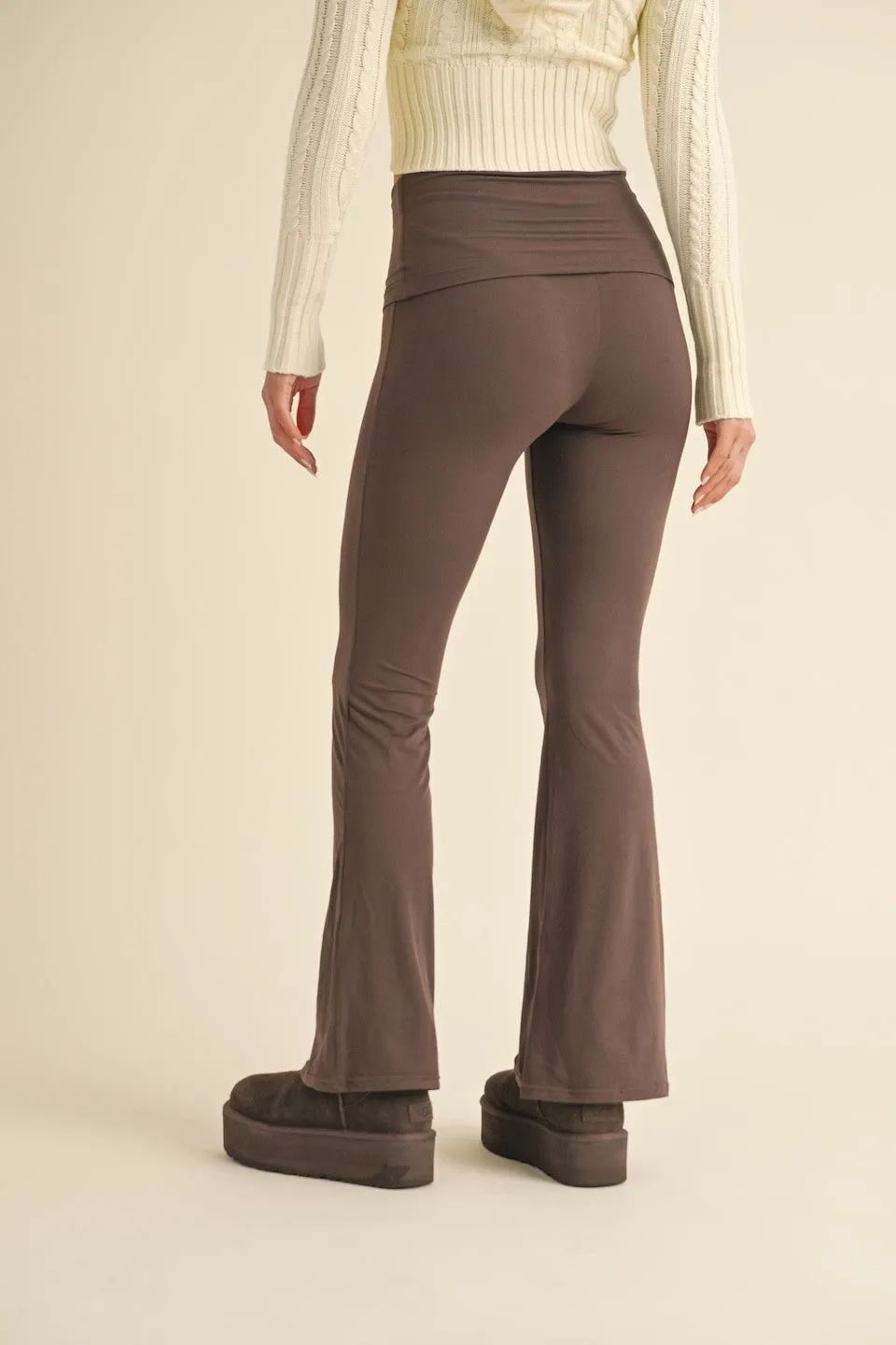 Soft Knit Foldover Flare Pants, Chocolate