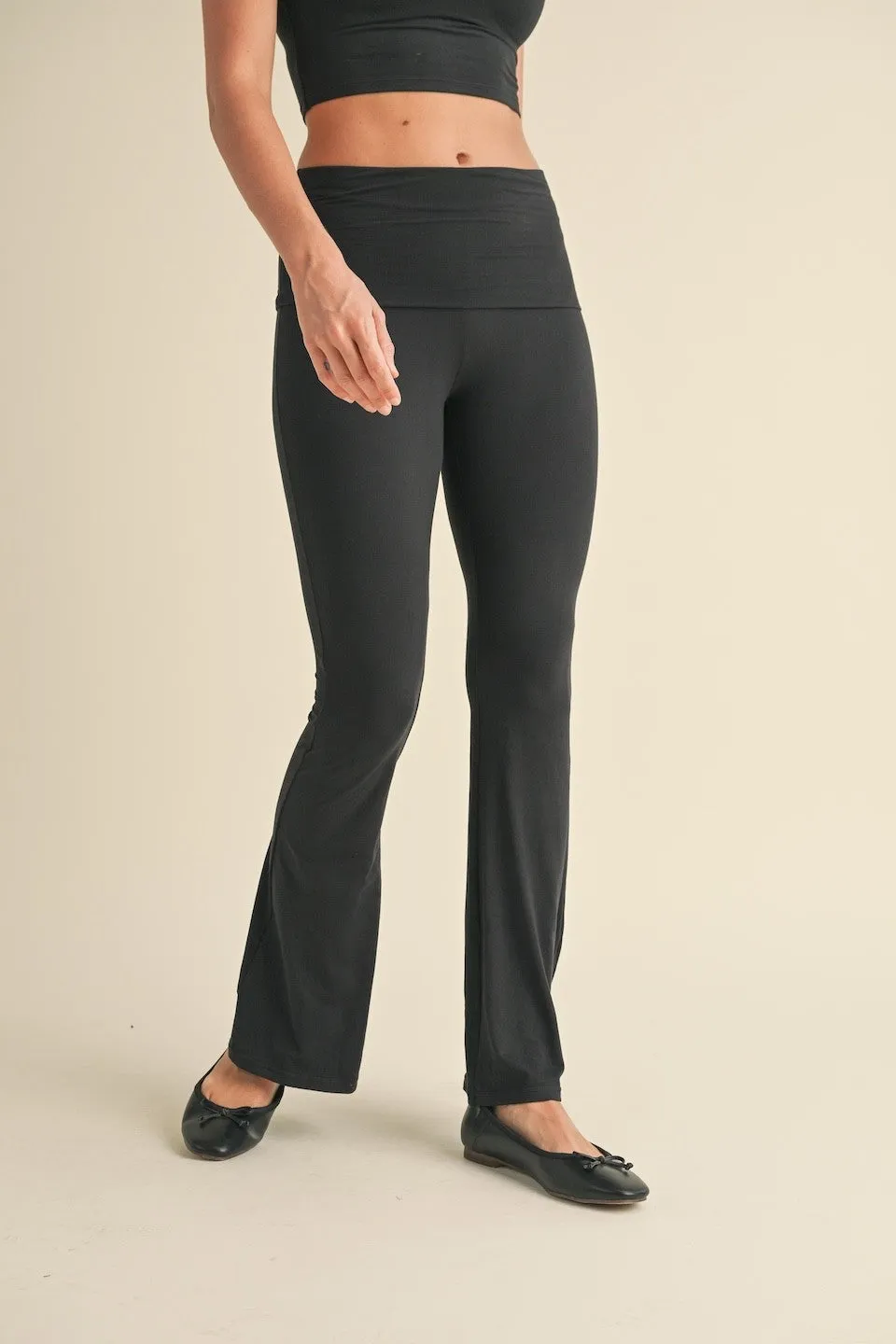 Soft Knit Foldover Pants, Black