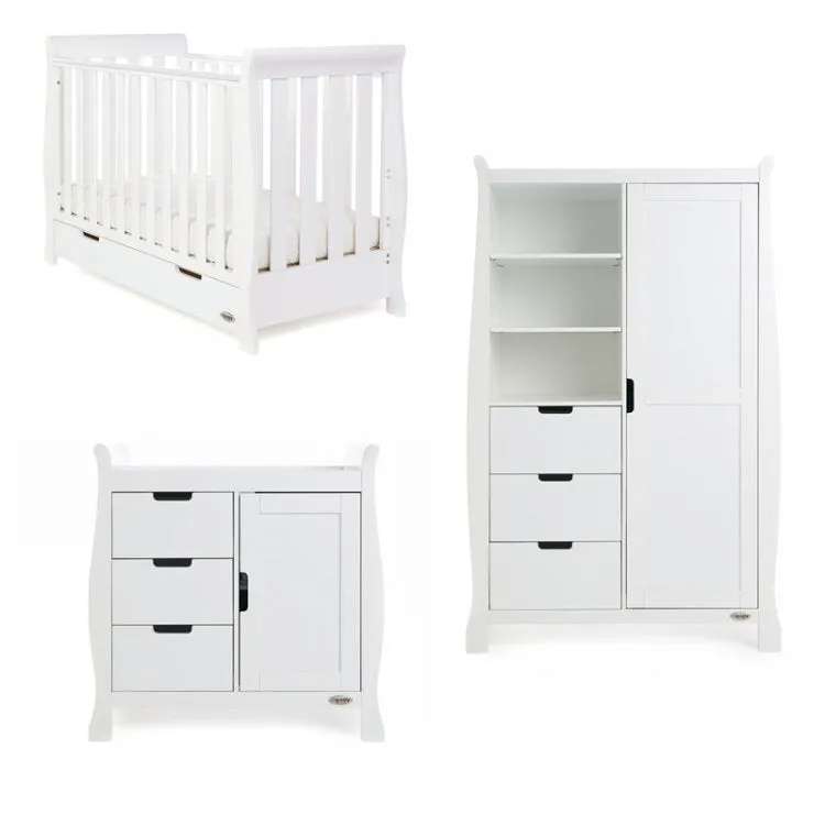 Stamford Mini Sleigh 3 Piece Nursery Room Set - White