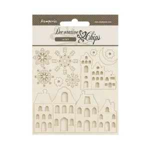 Stamperia Decorative Chips 5.5"x 5.5" - Gear Up For Christmas - Cozy Houses