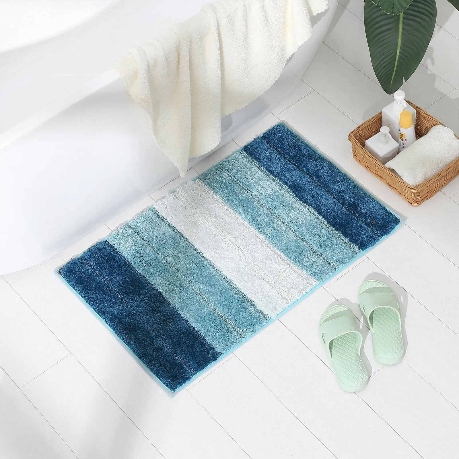 Striped Bathroom Rug Non-Slip Door Mats Soft Bath Rugs Floor Mats 18''x 26''