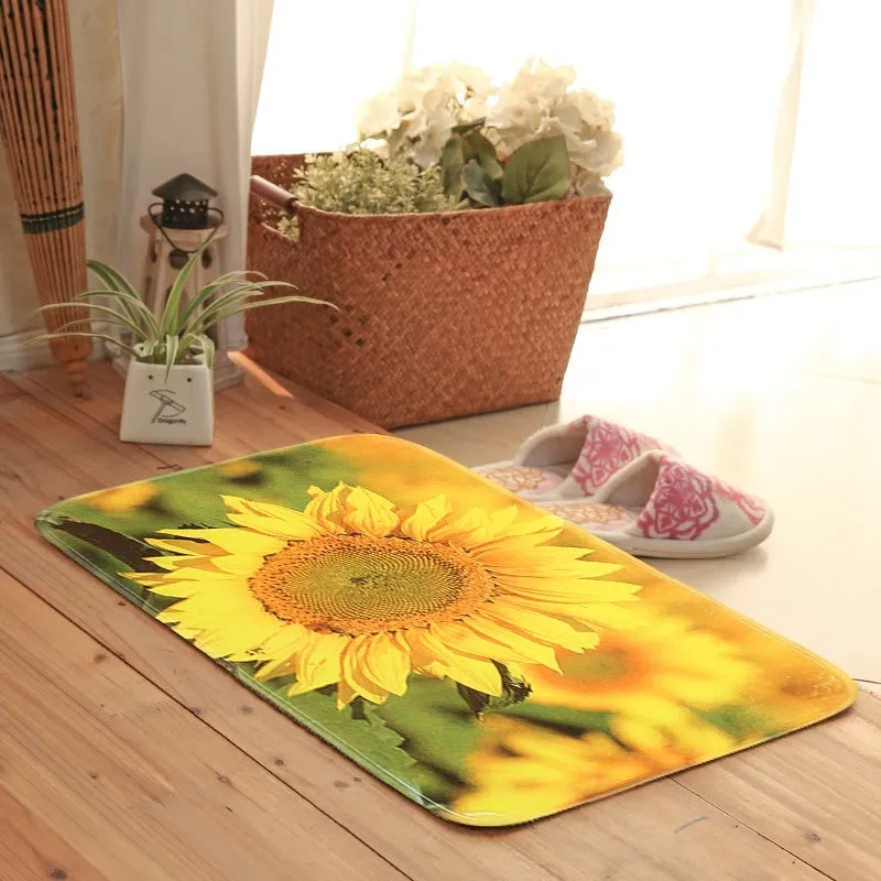 Sunflowers Bathroom Shower Curtain 3Pcs Bathroom Pedestal Rug   Lid Toilet Cover   Bath Mat Set