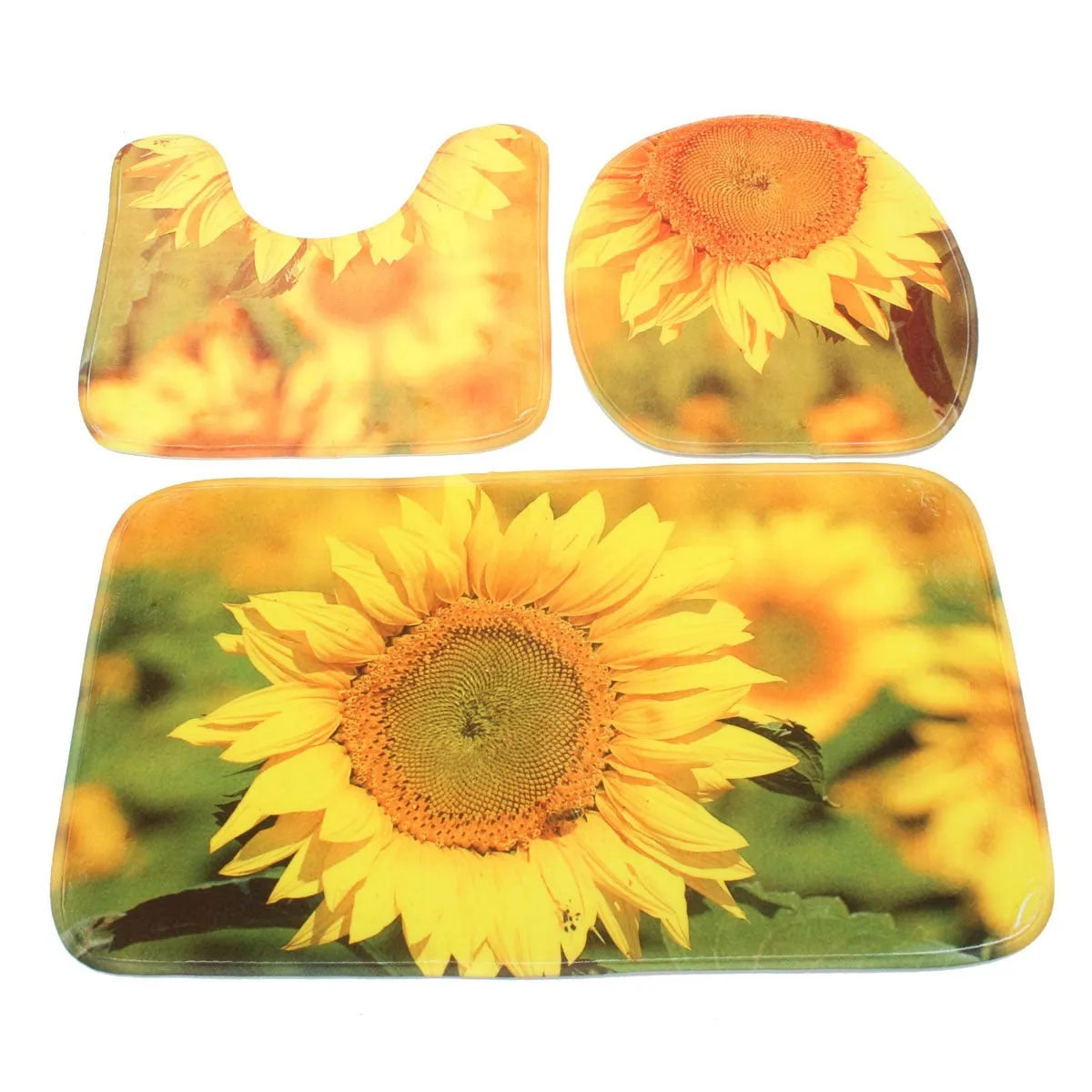 Sunflowers Bathroom Shower Curtain 3Pcs Bathroom Pedestal Rug   Lid Toilet Cover   Bath Mat Set