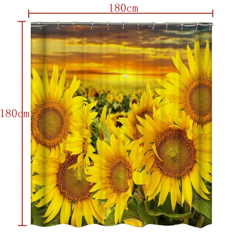 Sunflowers Bathroom Shower Curtain 3Pcs Bathroom Pedestal Rug   Lid Toilet Cover   Bath Mat Set