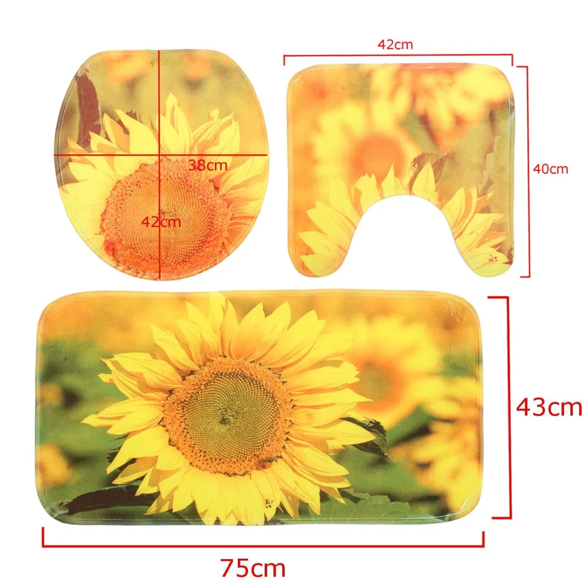 Sunflowers Bathroom Shower Curtain 3Pcs Bathroom Pedestal Rug   Lid Toilet Cover   Bath Mat Set