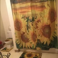 Sunflowers Bathroom Shower Curtain 3Pcs Bathroom Pedestal Rug   Lid Toilet Cover   Bath Mat Set