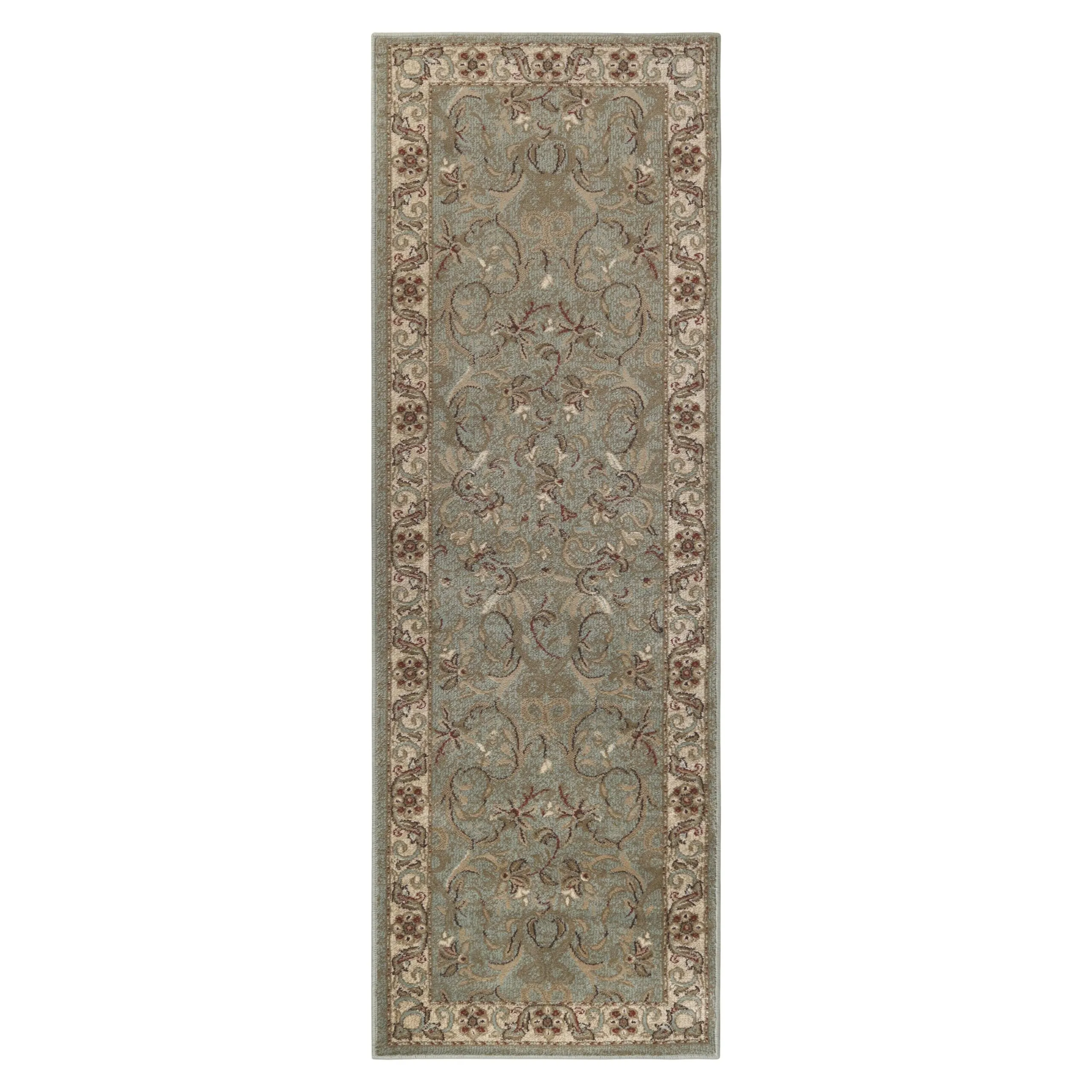 Superior Indoor Runner Rug Traditional Floral Scroll Green 2 X 11 Inch