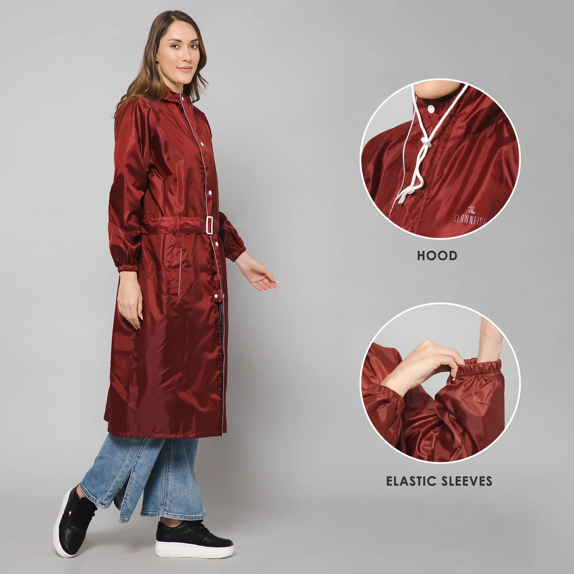 The Clownfish by STRAUSS Polyester Raincoats for Women Raincoat for Ladies Waterproof Reversible Double Layer. Drizzle Diva Series (Maroon, X-Large)