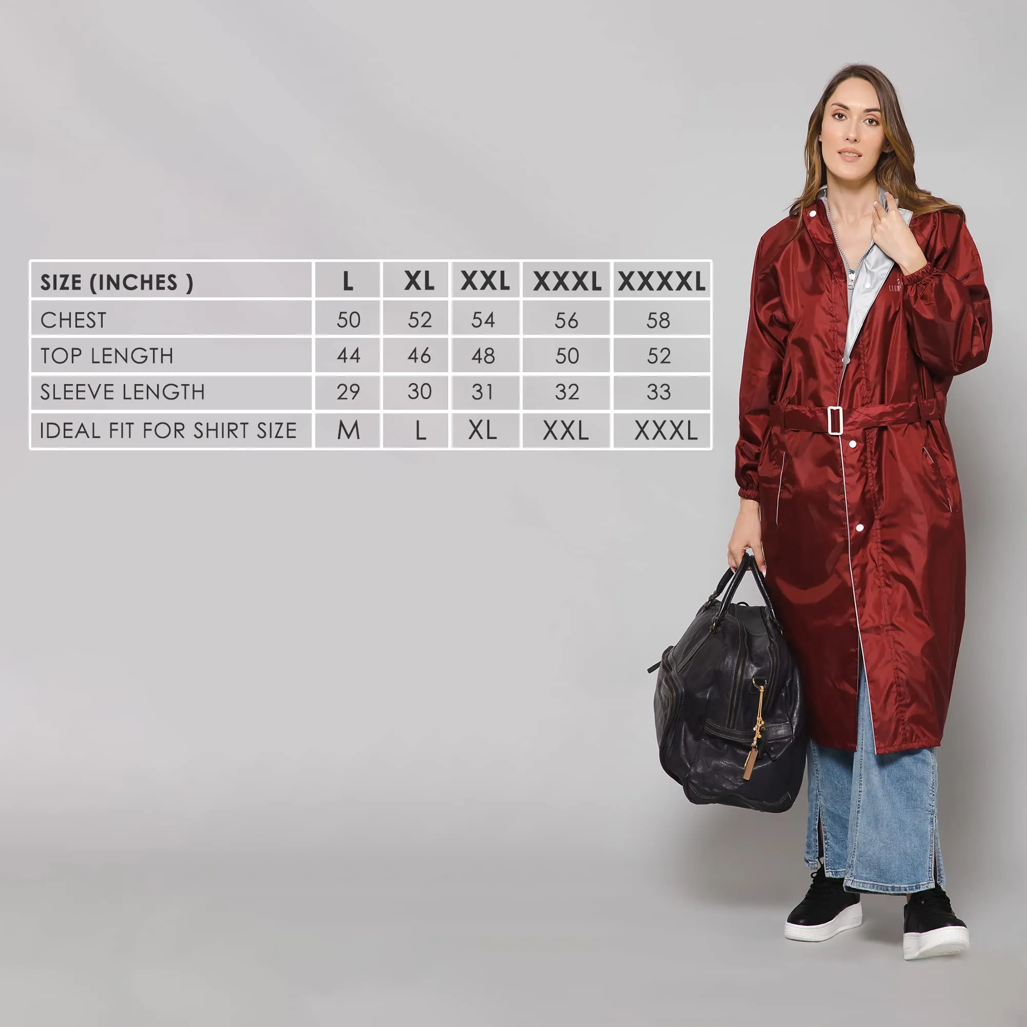 The Clownfish by STRAUSS Polyester Raincoats for Women Raincoat for Ladies Waterproof Reversible Double Layer. Drizzle Diva Series (Maroon, X-Large)