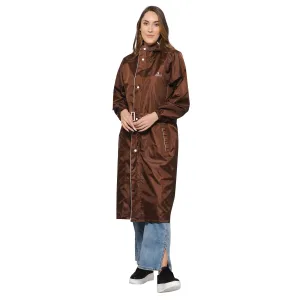 THE CLOWNFISH Polyester Long Length Raincoats For Women Raincoat For Ladies Waterproof Reversible Double Layer. Drizzle Diva Series (Brown, 2XL)