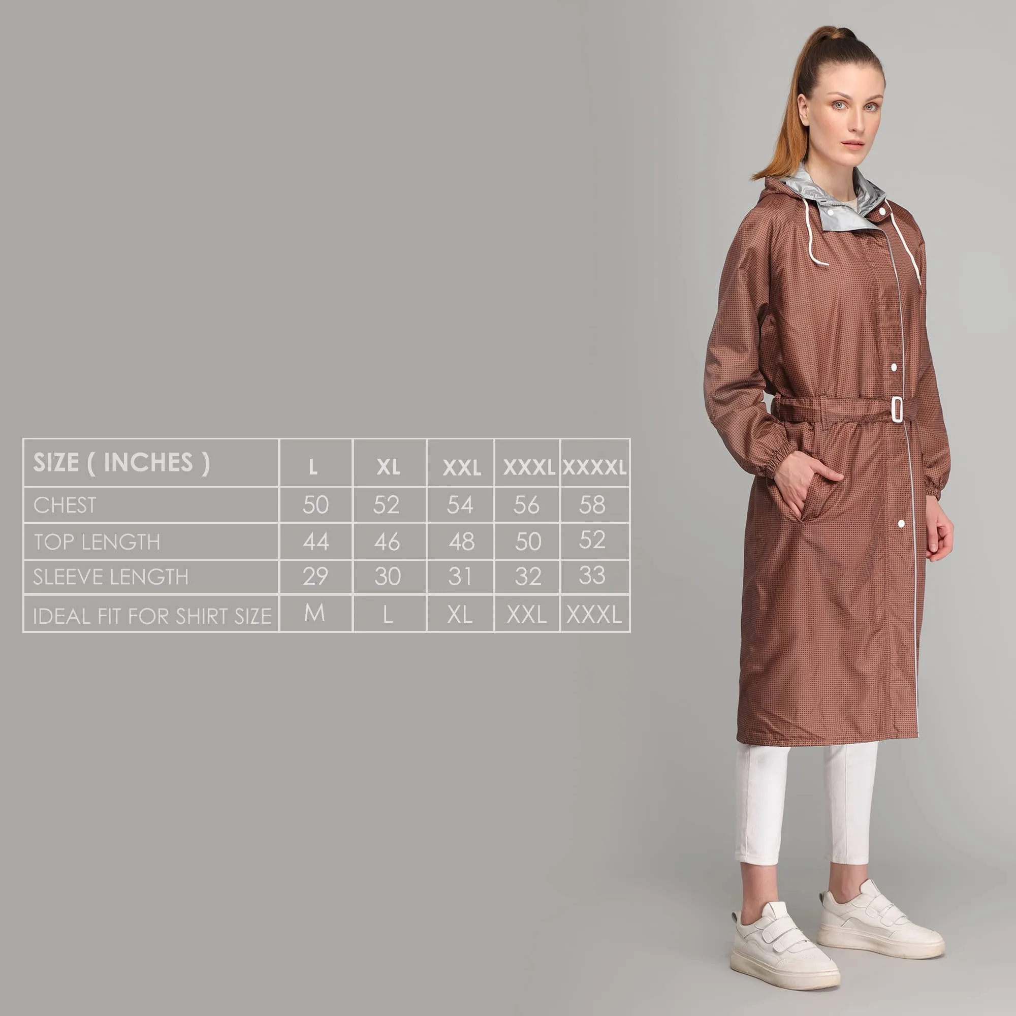 THE CLOWNFISH Polyester Long Length Raincoats For Women Waterproof Reversible Double Layer. Brilliant Pro Series (Brown, X-Large)