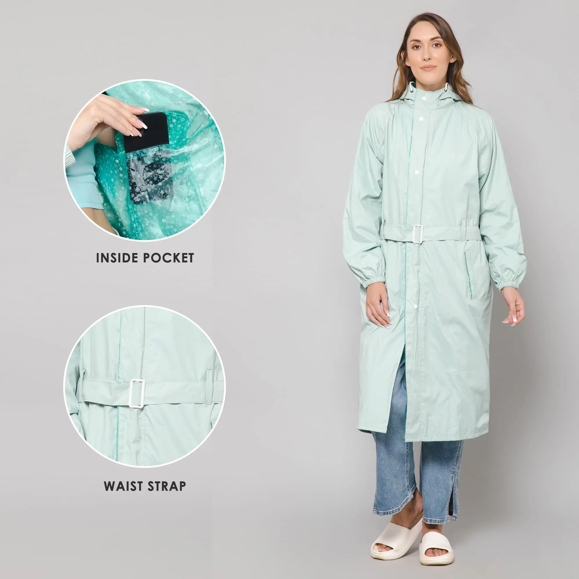 THE CLOWNFISH Polyester Raincoats For Women Rain Coat For Women Longcoat Raincoat For Ladies Waterproof Reversible Double Layer. Aquashield Series (Pista Green, Xxx-Large)