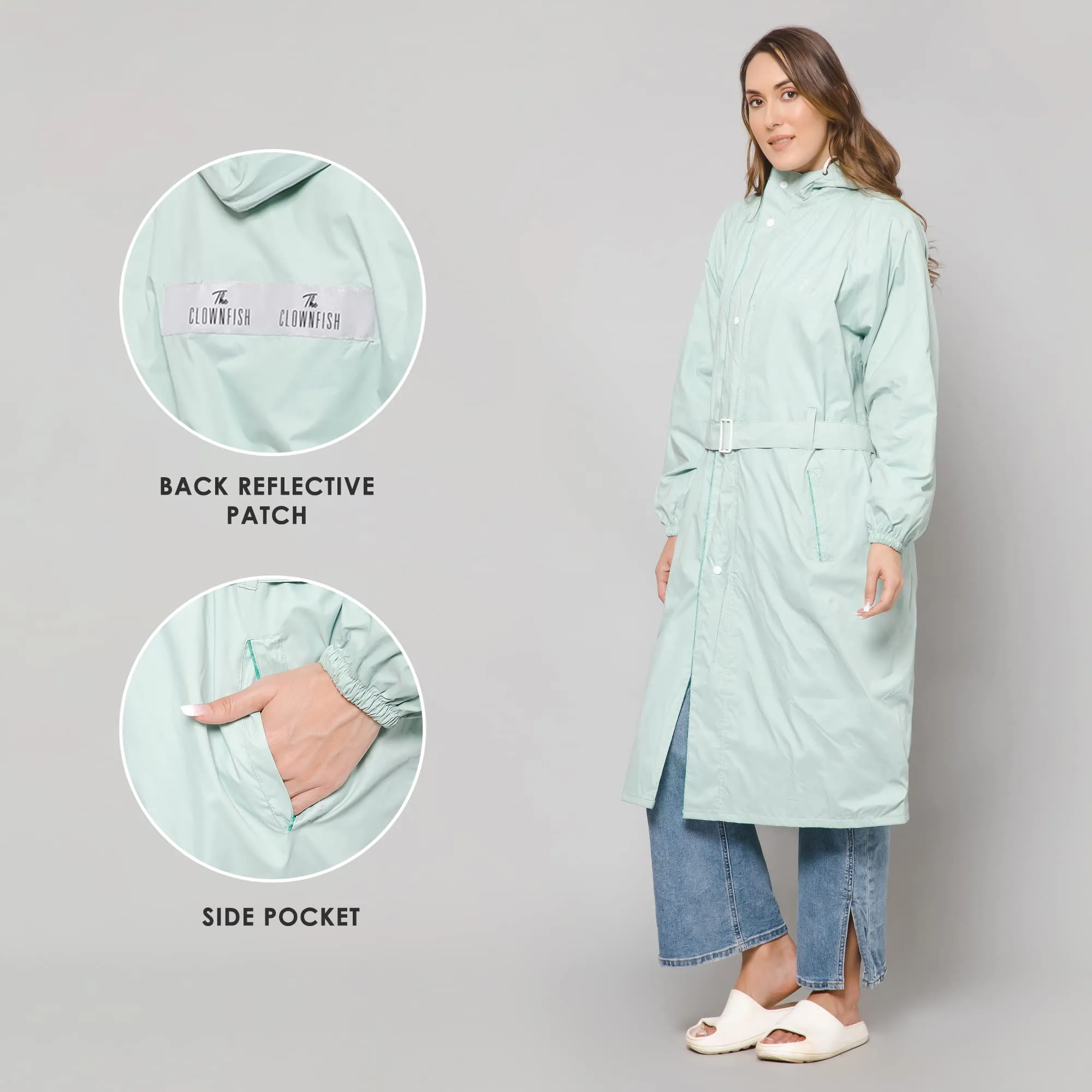 THE CLOWNFISH Polyester Raincoats For Women Rain Coat For Women Longcoat Raincoat For Ladies Waterproof Reversible Double Layer. Aquashield Series (Pista Green, Xxx-Large)