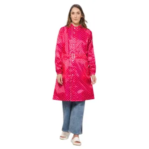 THE CLOWNFISH Raincoats for Women Rain Coat for Women Longcoat Raincoat for Ladies Waterproof Reversible Double Layer. Dotty Delight Series (Dark Pink, XXX-Large)