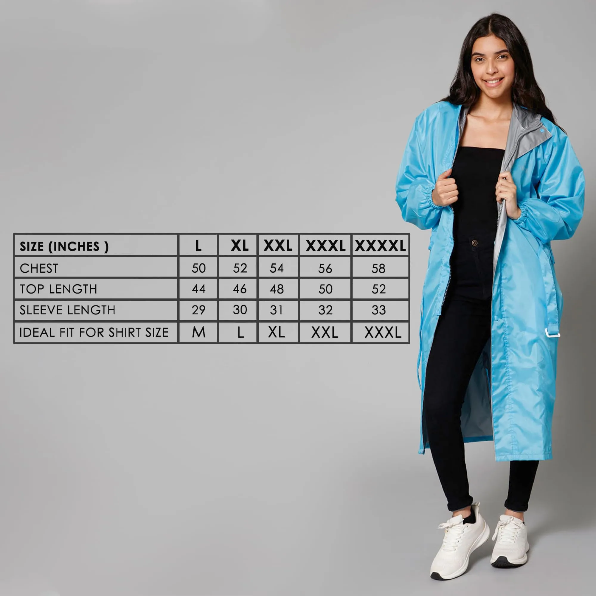 THE CLOWNFISH Raincoats for Women Raincoat for Ladies Waterproof Reversible Double Layer. Drizzle Diva Series (Turquiose Blue, X-Large)