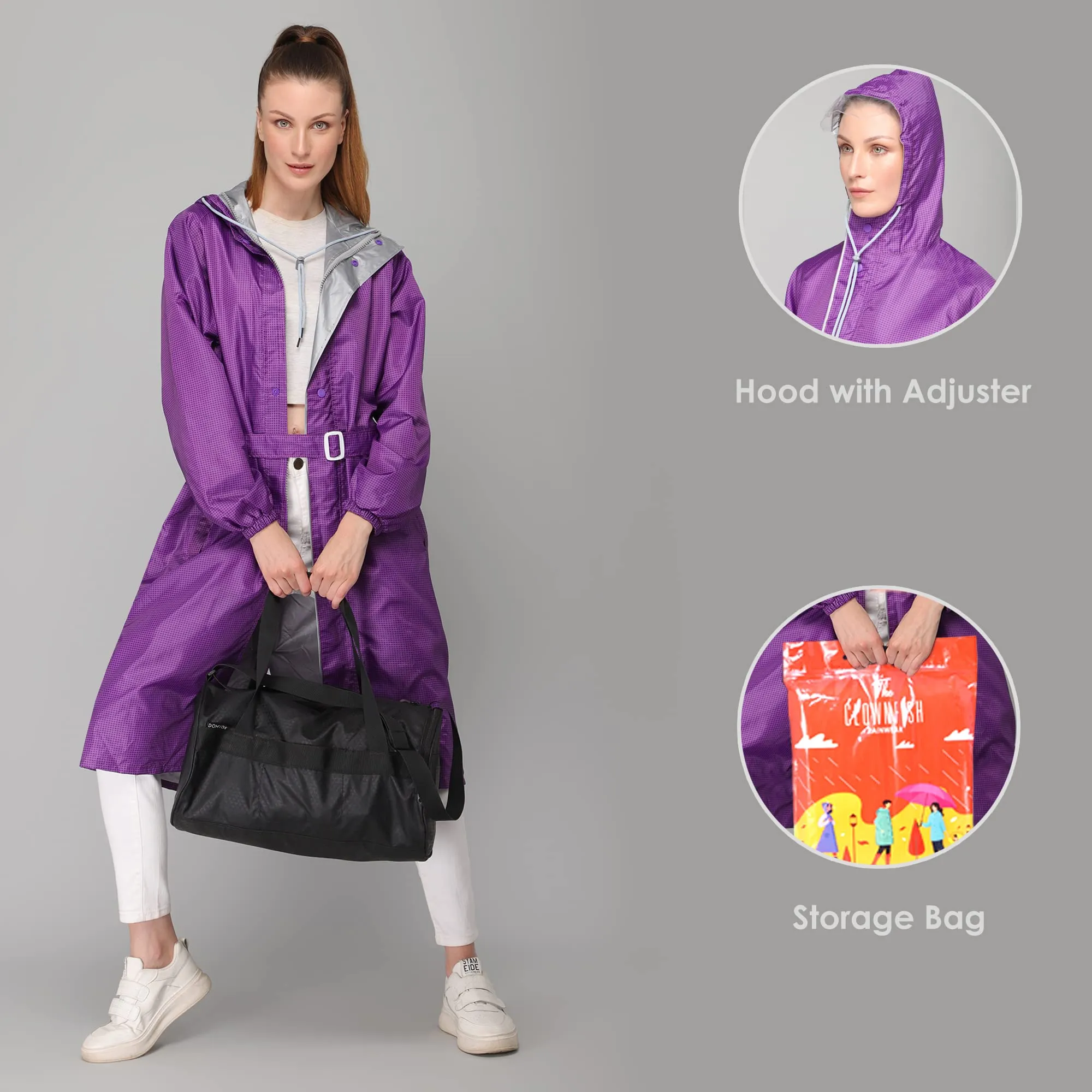 THE CLOWNFISH Raincoats for Women Waterproof Reversible Double Layer. Brilliant Pro Series (Purple, X-Large)