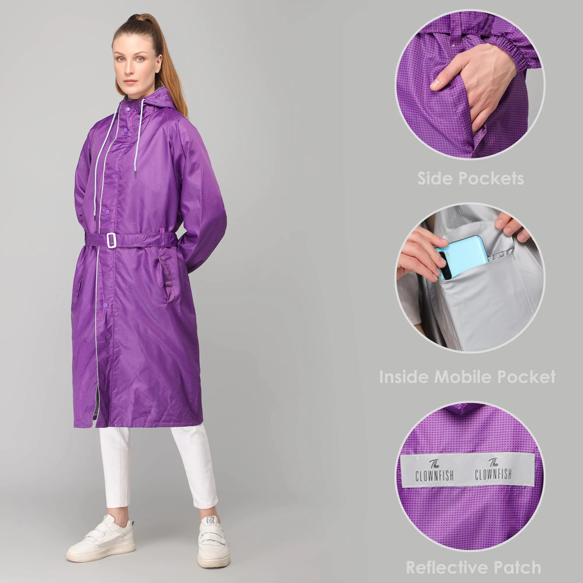 THE CLOWNFISH Raincoats for Women Waterproof Reversible Double Layer. Brilliant Pro Series (Purple, X-Large)