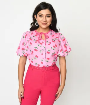 Unique Vintage 1940s Lavender & Hot Pink Cherry Cecilia Blouse