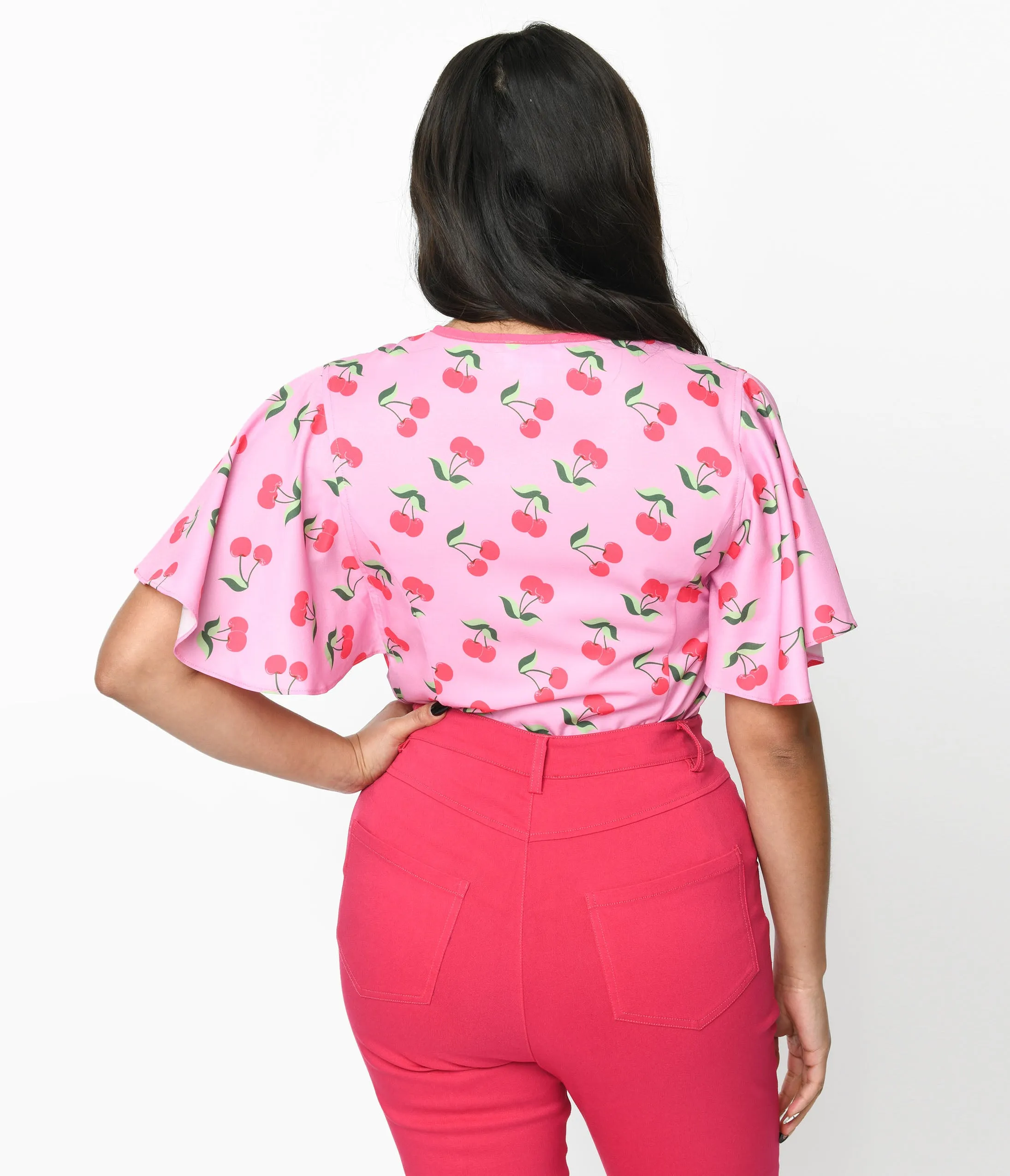 Unique Vintage 1940s Lavender & Hot Pink Cherry Cecilia Blouse