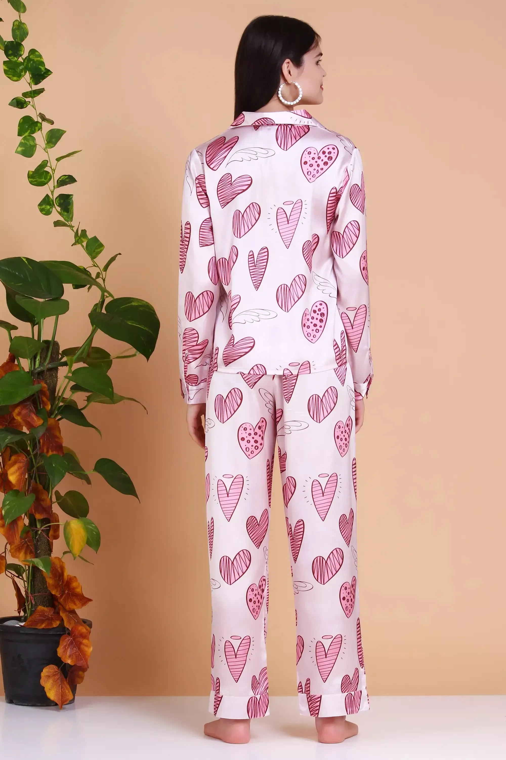 Victoria secret Sleepwear Women's Silky Satin Pajamas heart Long Sleeve