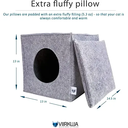 Viirkuja Felt Cat Cave With Cushion Particularly Stable & Warm Light Grey