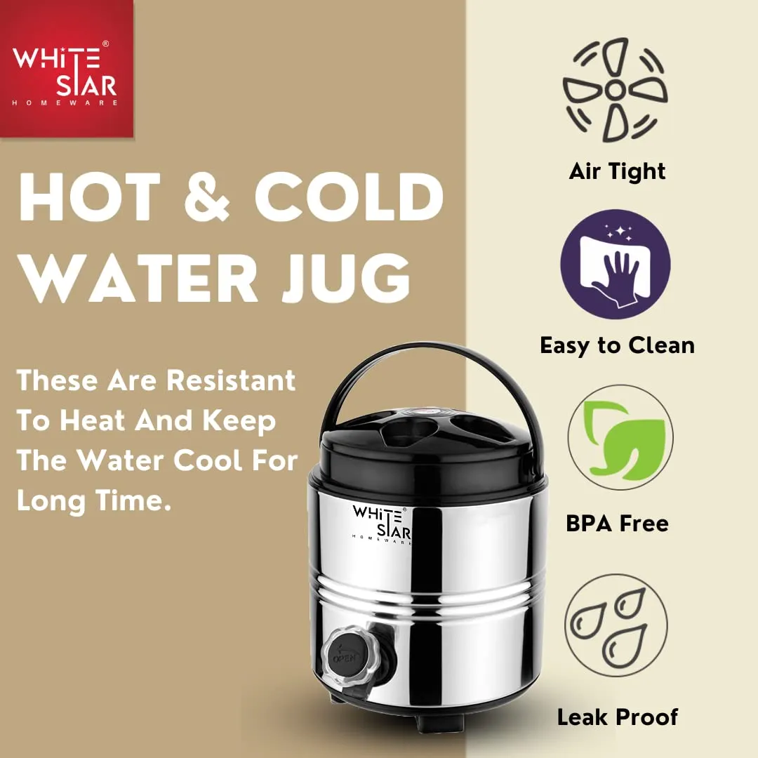 WHITESTAR Insulated Travel Water Jug with Handle, 3 Liters of Water Storage Containers with Leak Proof Tap, Durable & Strong Base, BPA Free I Rust Free I PUF Insulated Hot and Cold Water Jug