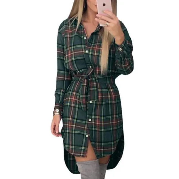 Women Long Sleeve Plaid Shirt (Plus Size)