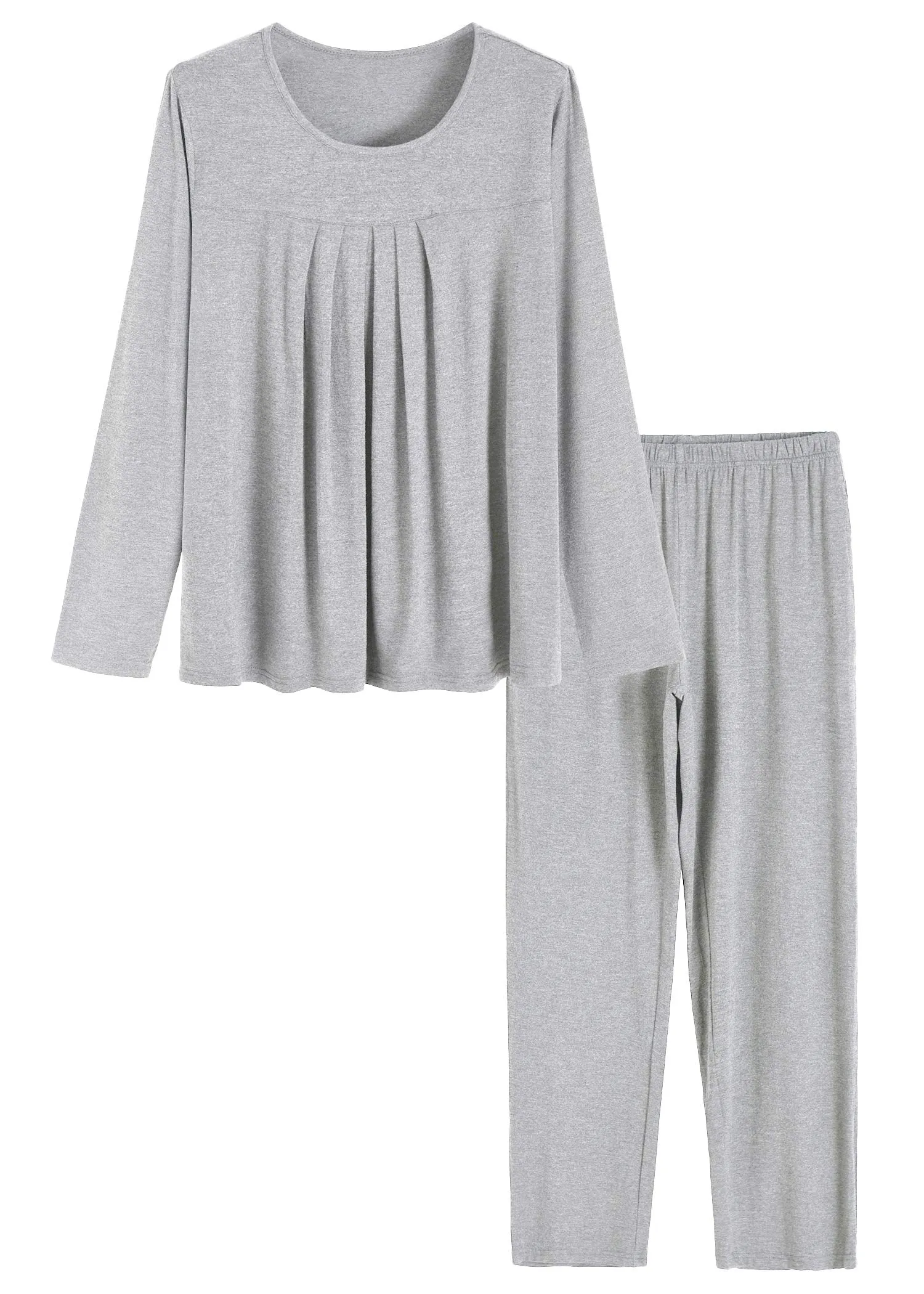 Women's Long Sleeves Bamboo Viscose Pleated Tops Pajamas Pants with Pockets