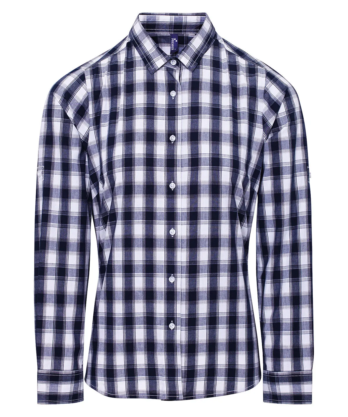 Womens Mulligan check cotton long sleeve shirt | White/Navy