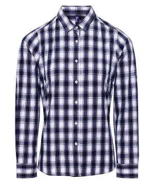 Womens Mulligan check cotton long sleeve shirt | White/Navy