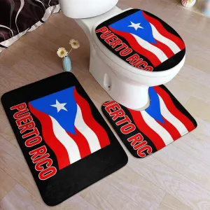 WYFCQPYJ Puerto Rico Flag Puerto Rican Comfort Flannel Bathroom Rug Mats Set 3 PCS Soft Non-Slip with Backing Pad Bath Mat   Contour Rug   Toilet Lid Cover Absorbent 31.5in 19.5in